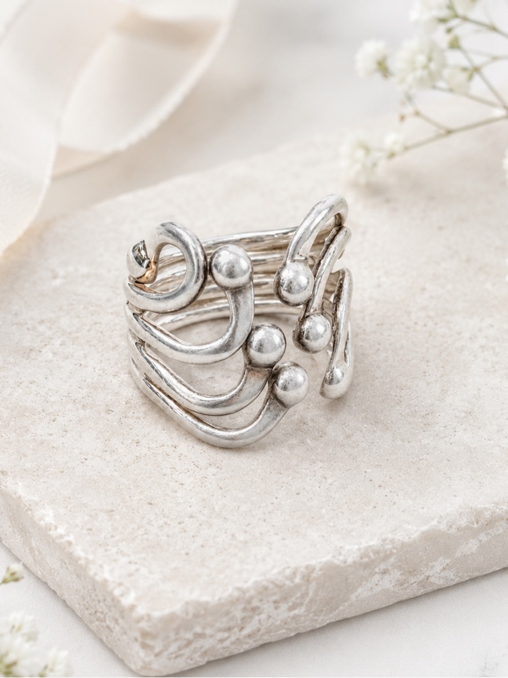 Vintage Designer 925 Sterling Silver Multi-Band Sculptural Ring - Size 6.5
